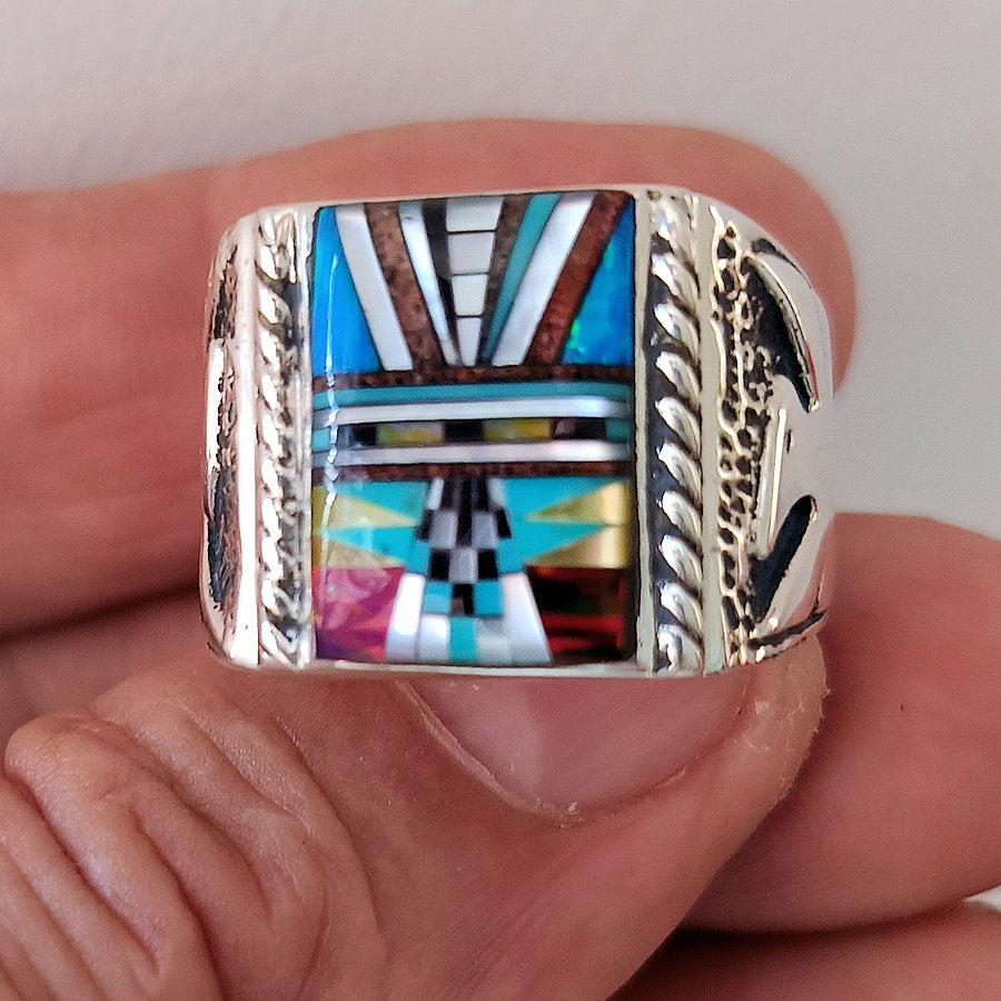 Bague Chevalière en Argent, Motif Navajo et Thunderbird Mod.3