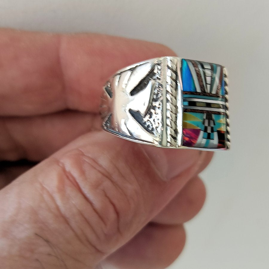 Bague Chevalière en Argent, Motif Navajo et Thunderbird Mod.3