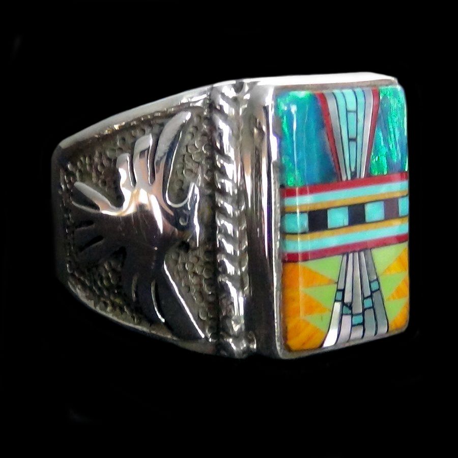 Bague Chevalière en Argent, Motif Navajo et Thunderbird Mod.3