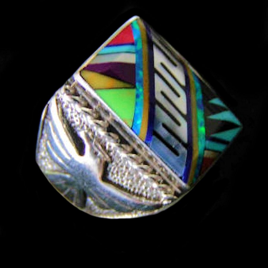 Bague Chevalière en Argent, Motif Navajo et Thunderbird Mod.5