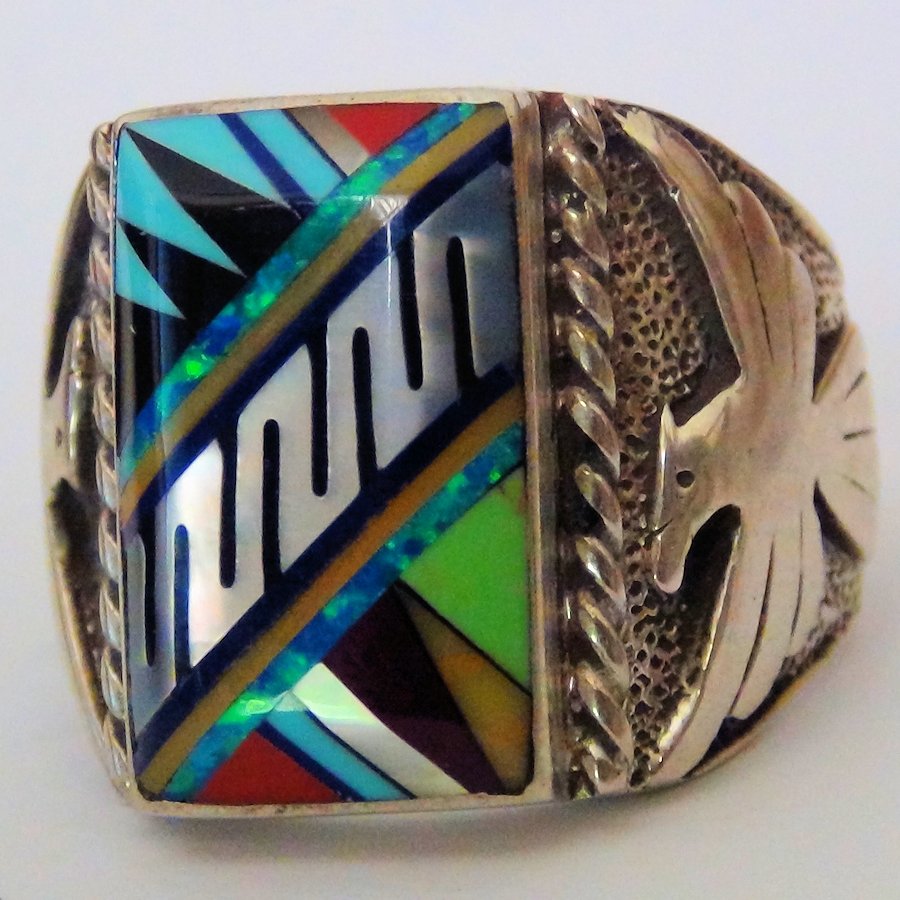 Bague Chevalière en Argent, Motif Navajo et Thunderbird Mod.5