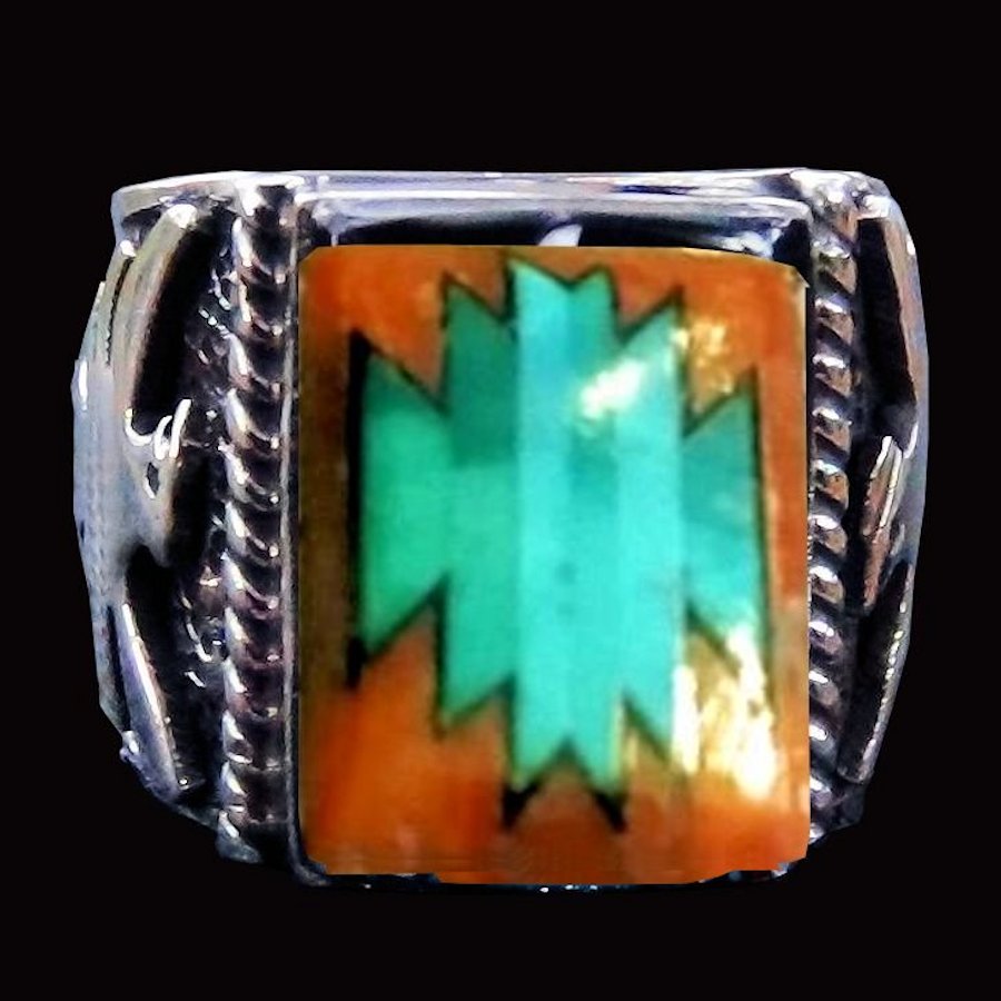 Bague Chevalière en Argent 925 Motif Navajo et Thunderbird Mod.7