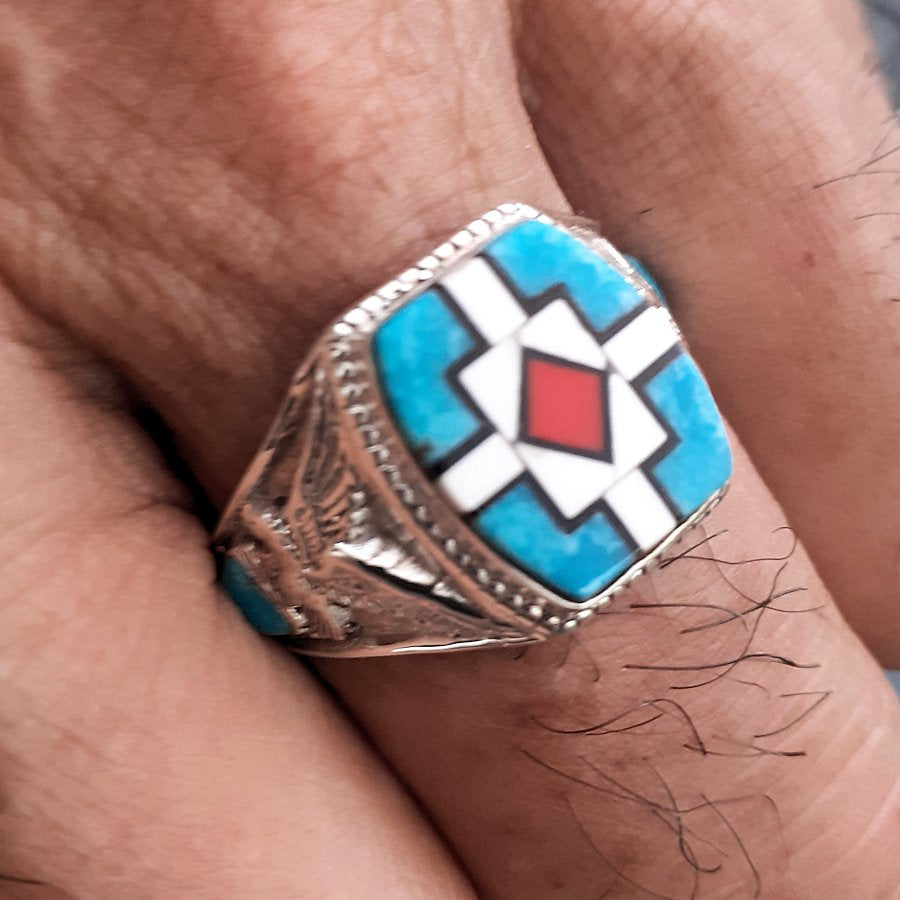 Bague Chevalière Amérindienne Pour Femme et pour Homme Symbole Navajo