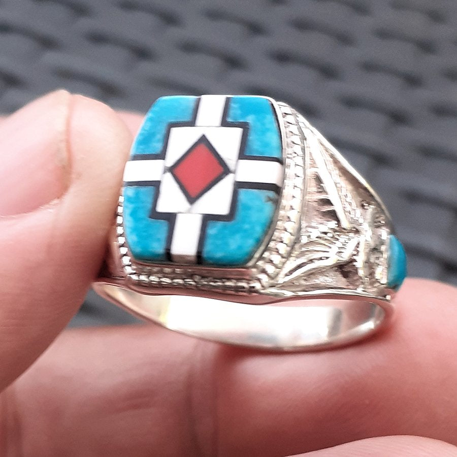 Bague Chevalière Amérindienne Pour Femme et pour Homme Symbole Navajo