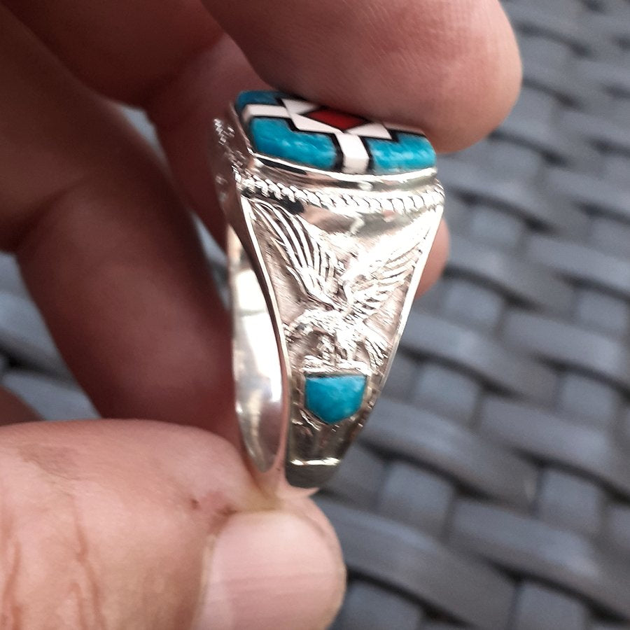 Bague Chevalière Amérindienne Pour Femme et pour Homme Symbole Navajo