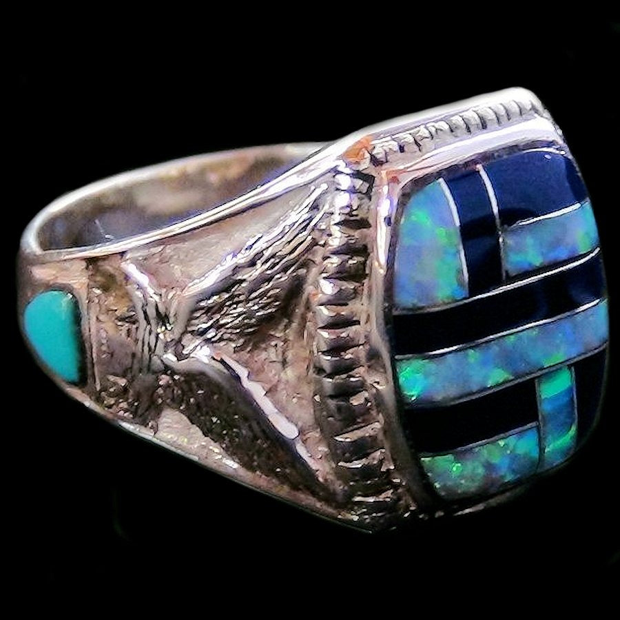 Bague Chevalière Amérindienne, Pour Femme et pour Homme, Channel Inlay