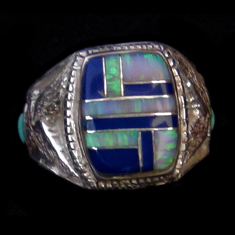 Bague Chevalière Amérindienne, Pour Femme et pour Homme, Channel Inlay