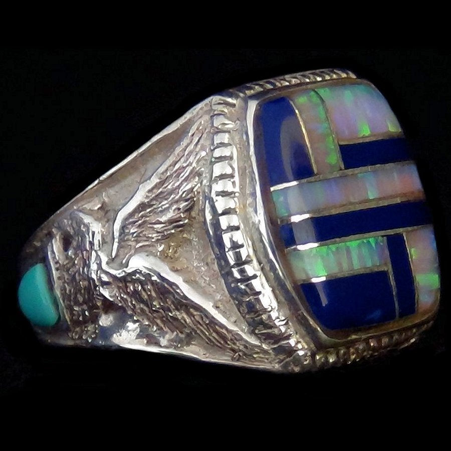 Bague Chevalière Amérindienne, Pour Femme et pour Homme, Channel Inlay