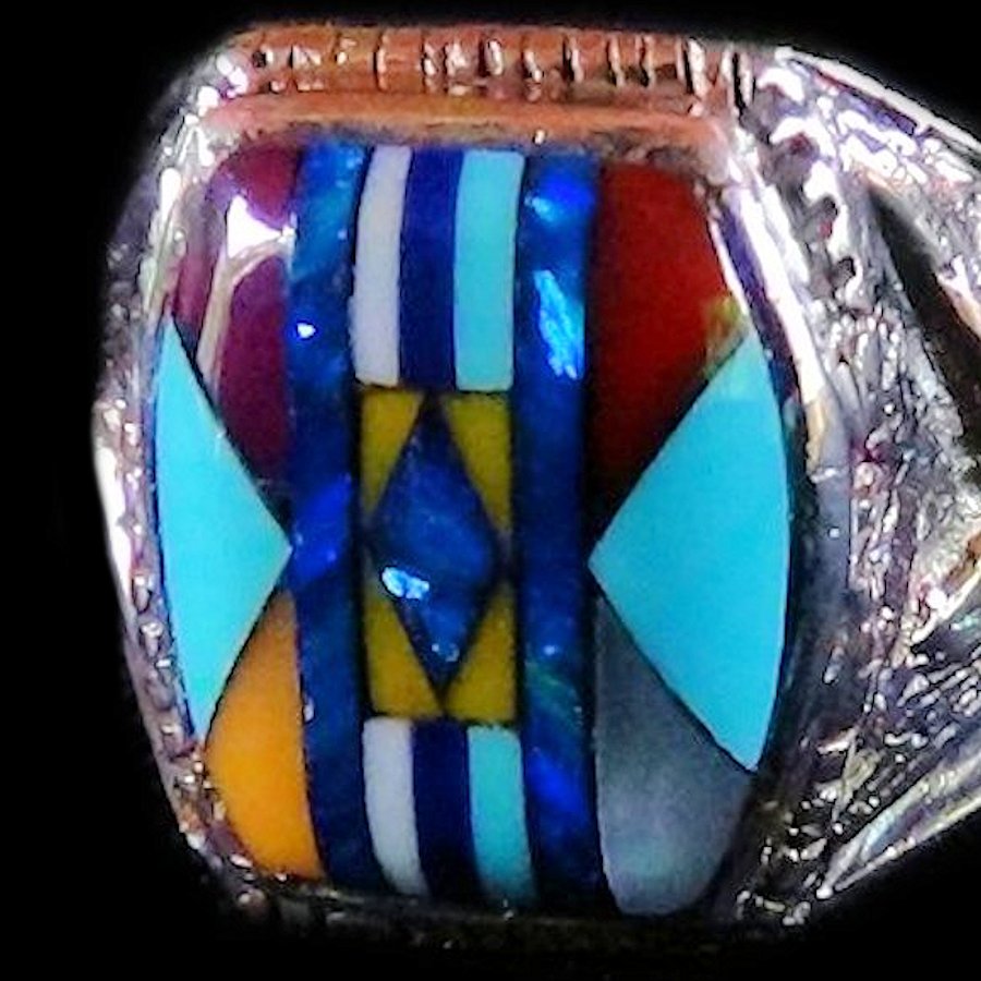 Bague Chevalière Amérindienne, Micro Inlay, Symbole Navajo