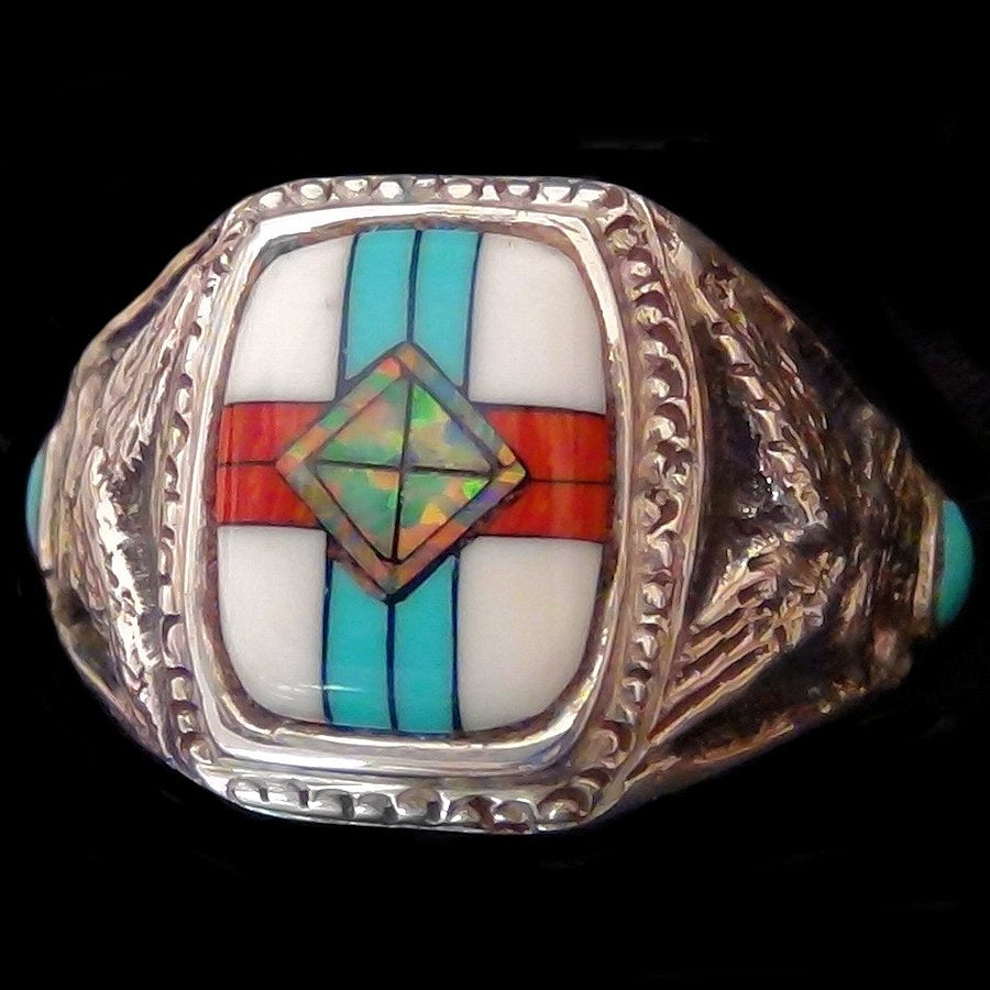 Bague Chevalière Amérindienne, Pour Femme et pour Homme, Symbole Navajo, Micro Inlay