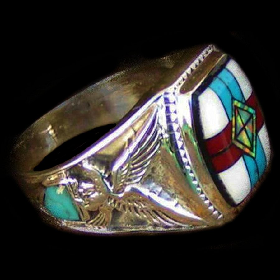 Bague Chevalière Amérindienne, Pour Femme et pour Homme, Symbole Navajo, Micro Inlay