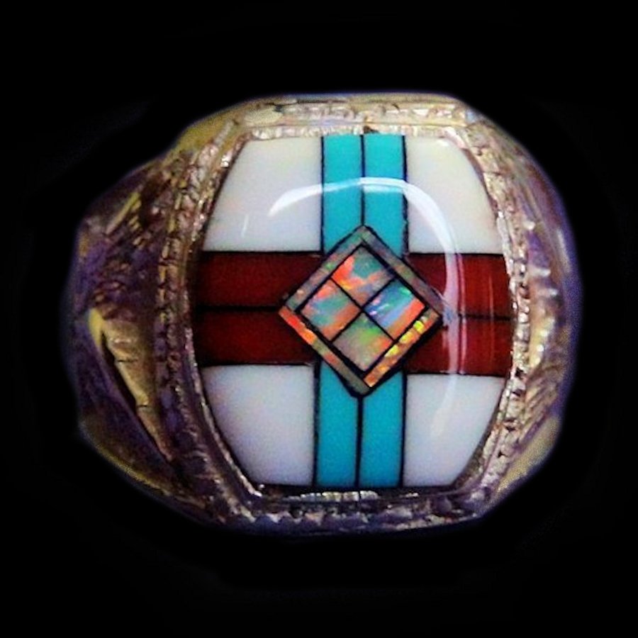 Bague Chevalière Amérindienne, Pour Femme et pour Homme, Symbole Navajo, Micro Inlay