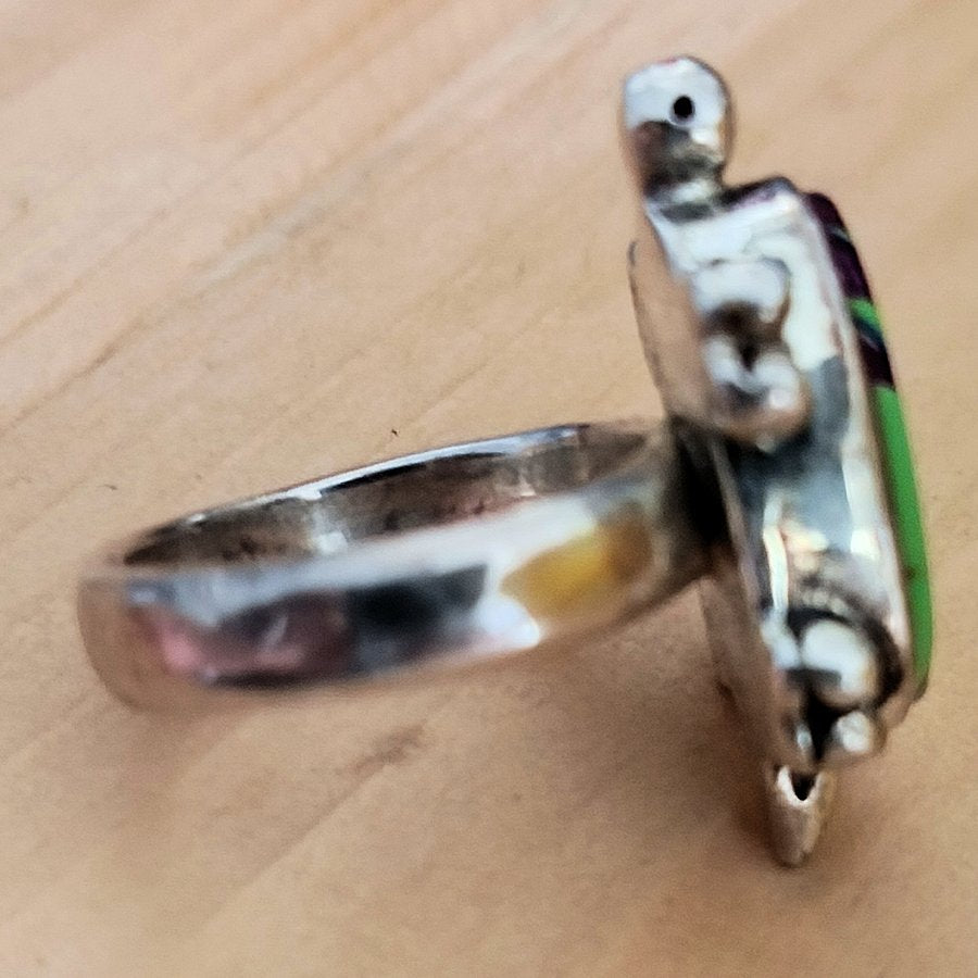 Bague Amérindienne,Tortue, Opale, Gaspéite, Sugilite, Taille 8