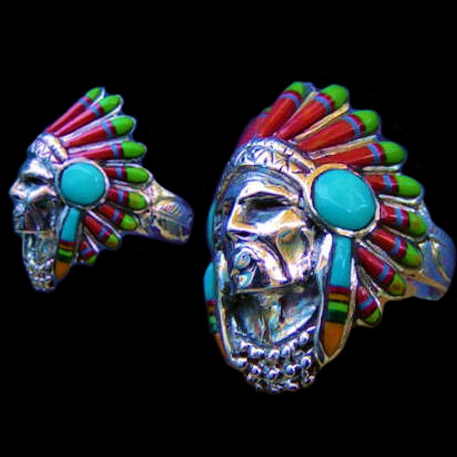 Bague Chef Indien en Argent, Couleurs Au Choix