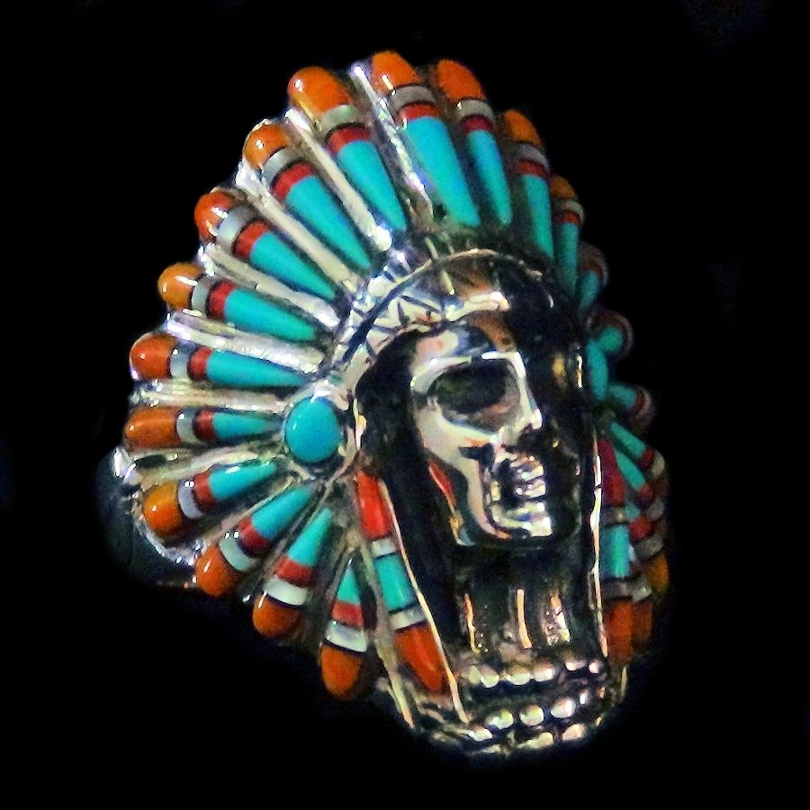 Bague Chef Indien en Argent, Couleurs Au Choix