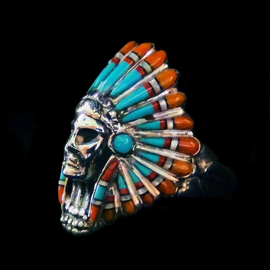 Bague Chef Indien en Argent, Couleurs Au Choix