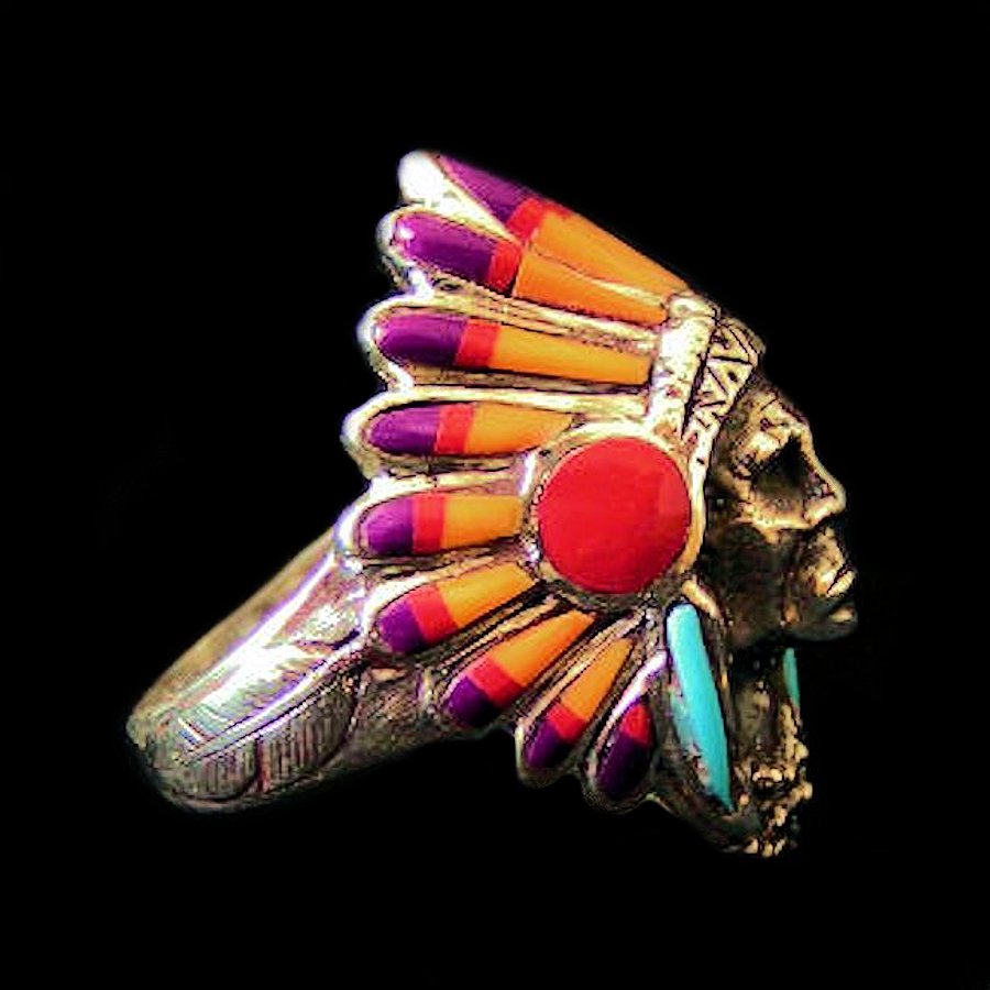 Bague Chef Indien en Argent, Couleurs Au Choix