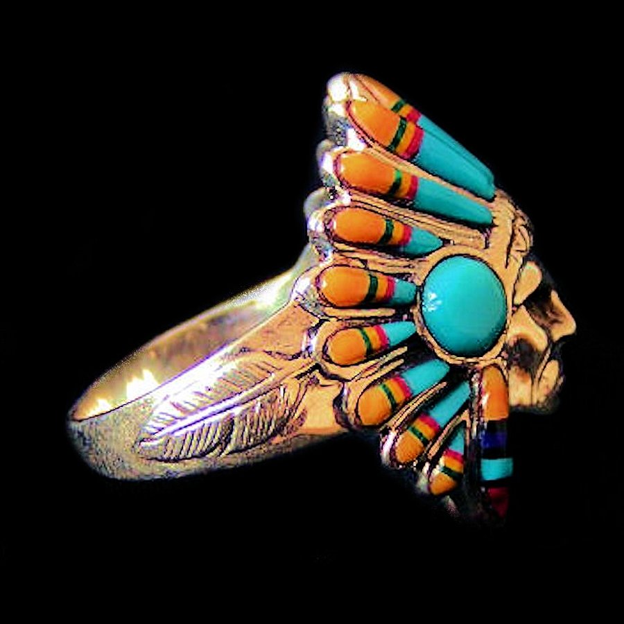 Bague Chef Indien en Argent, Couleurs Au Choix