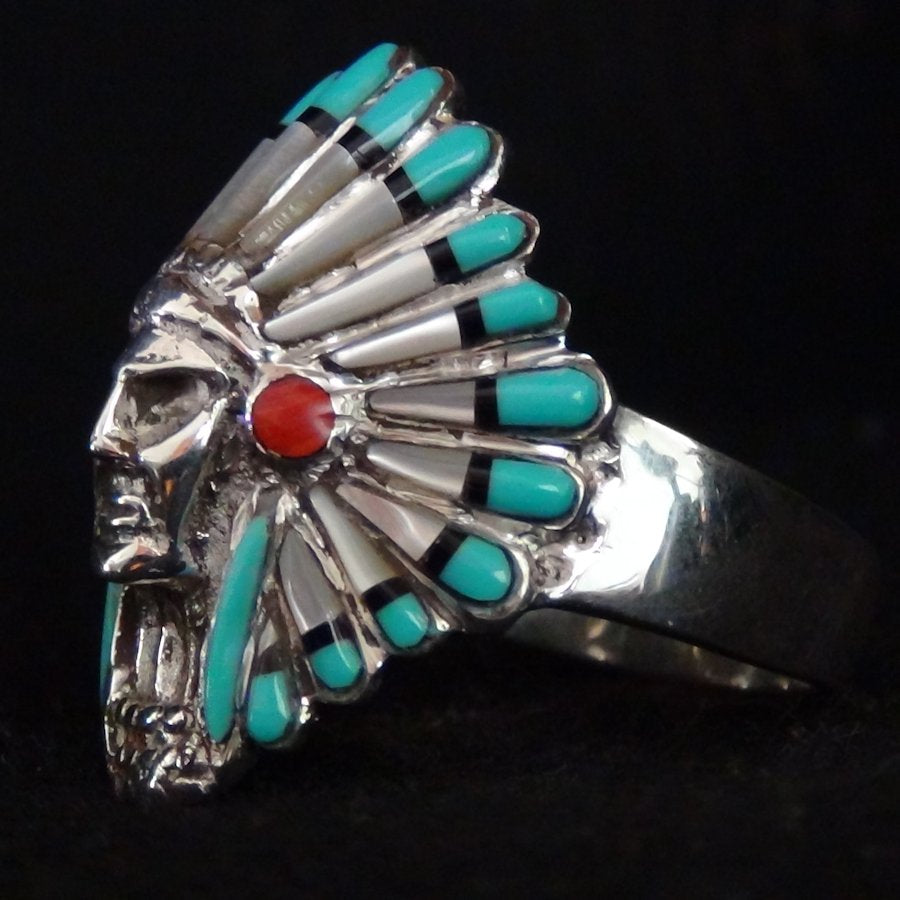Bague Chef Indien en Argent, Couleurs Au Choix