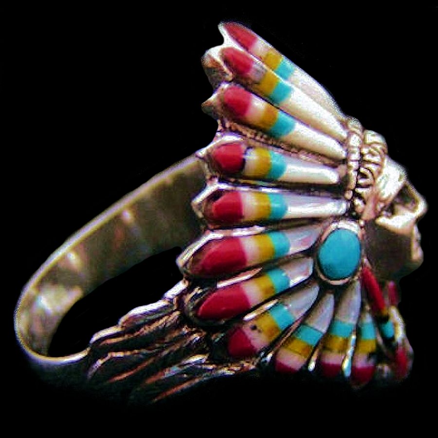 Bague Chef Indien en Argent, Couleurs Au Choix