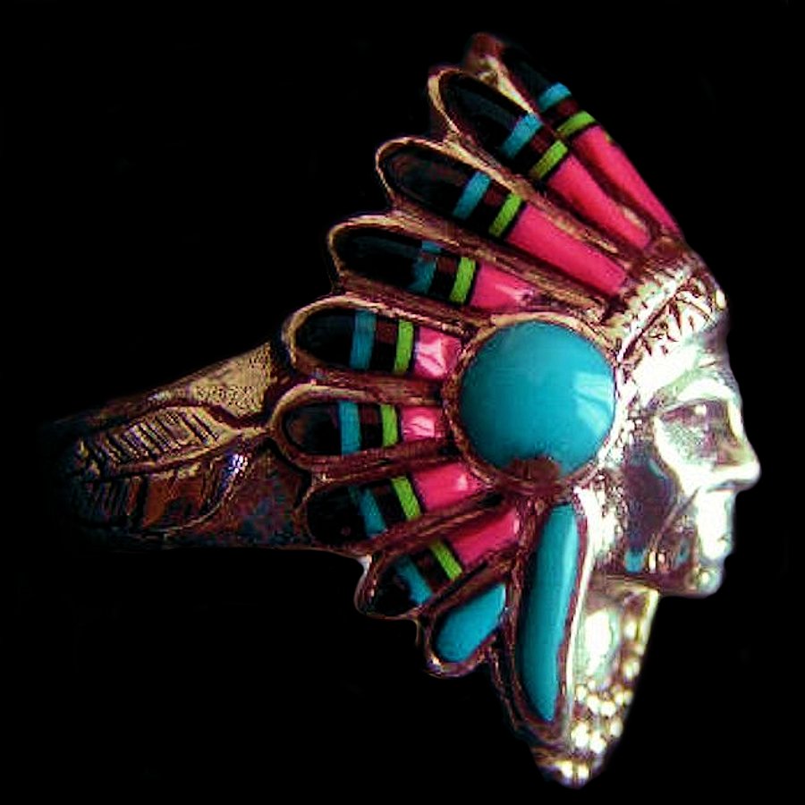 Bague Chef Indien en Argent, Couleurs Au Choix