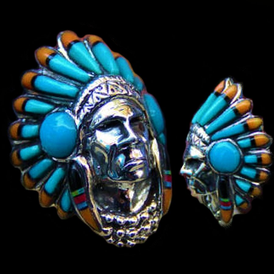 Bague Chef Indien en Argent, Couleurs Au Choix