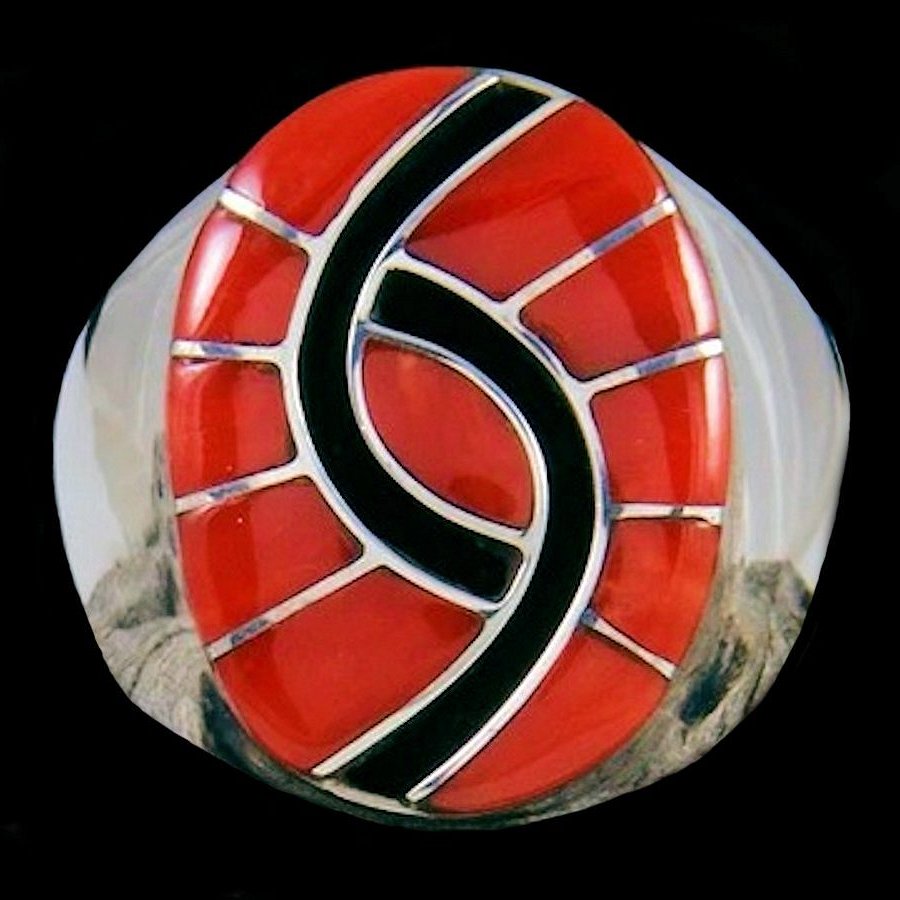 Bague Amérindienne Ovale Massive en Argent, Symbole Zuni Colibri, Couleur au Choix