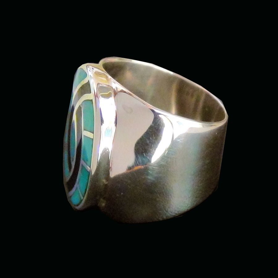 Bague Amérindienne Ovale Massive en Argent, Symbole Zuni Colibri, Couleur au Choix