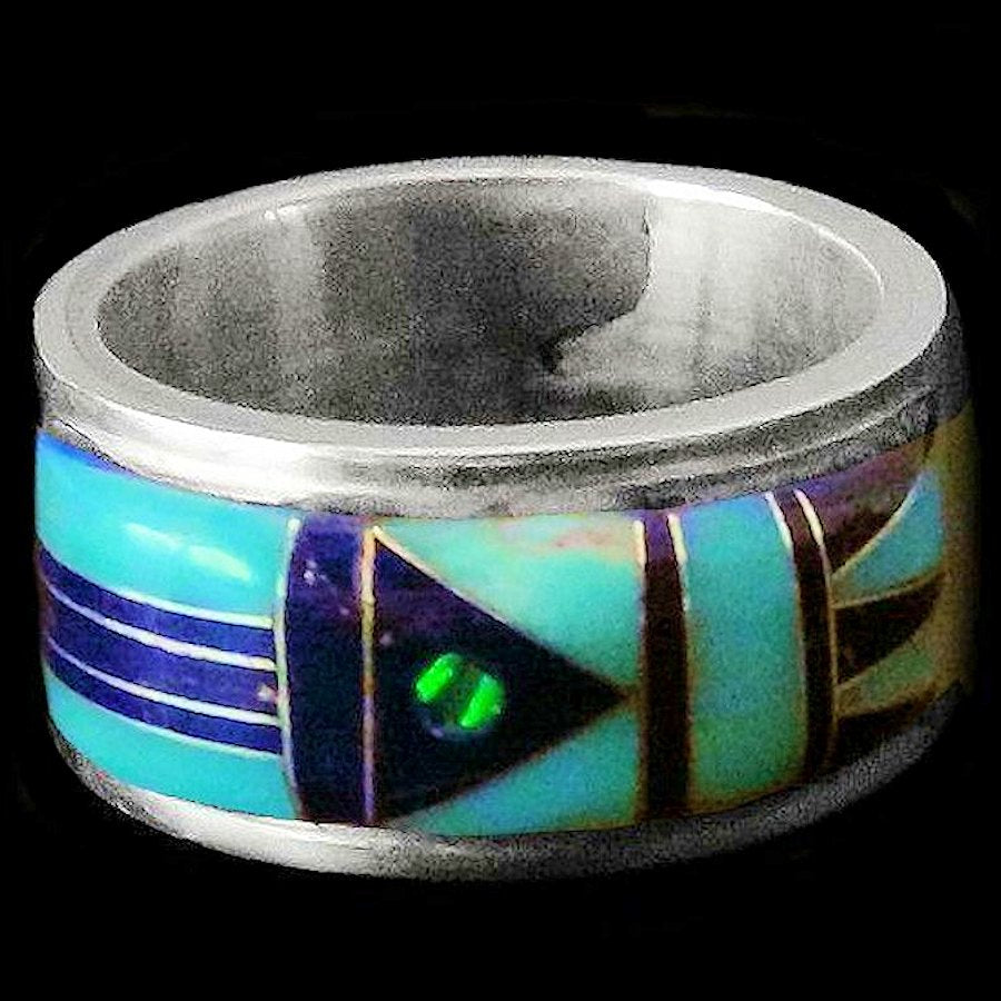 Anneau Navajo Flèche Indienne en Argent Turquoise et Opale Symbole Amerindien