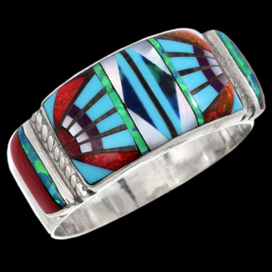 Anneau Amérindien Zuni, Micro Inlay Multicolore