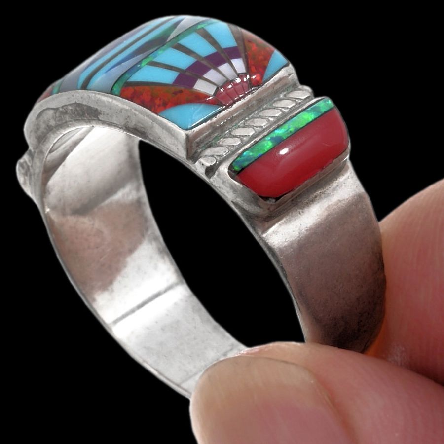 Anneau Amérindien Zuni, Micro Inlay Multicolore