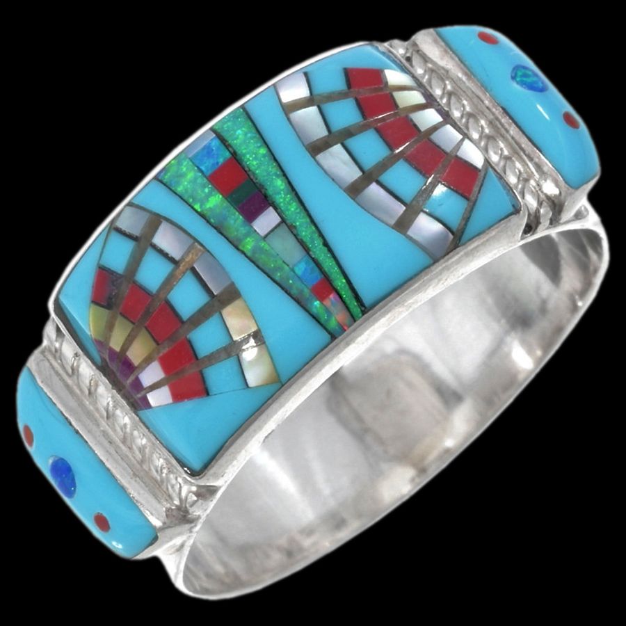 Anneau Amérindien Zuni, Micro Inlay Multicolore