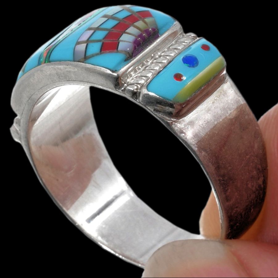 Anneau Amérindien Zuni, Micro Inlay Multicolore