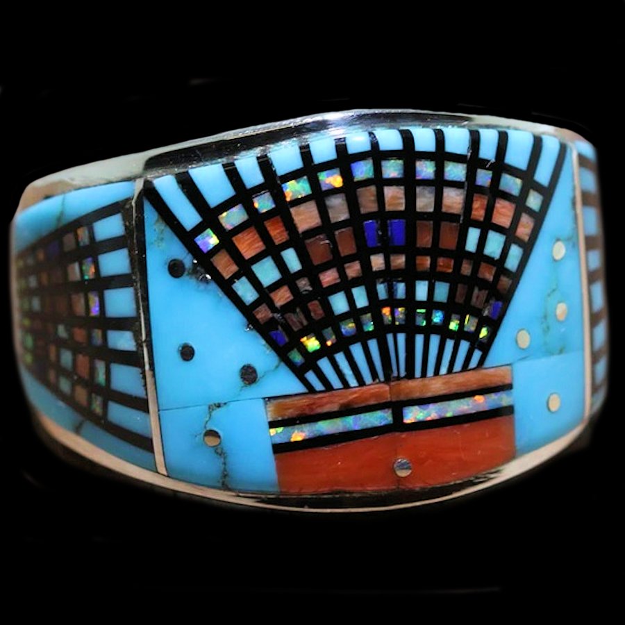 Anneau Kashina, Micro Inlay Turquoise et Corail