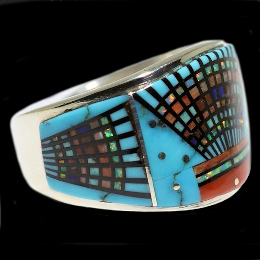 Anneau Kashina, Micro Inlay Turquoise et Corail