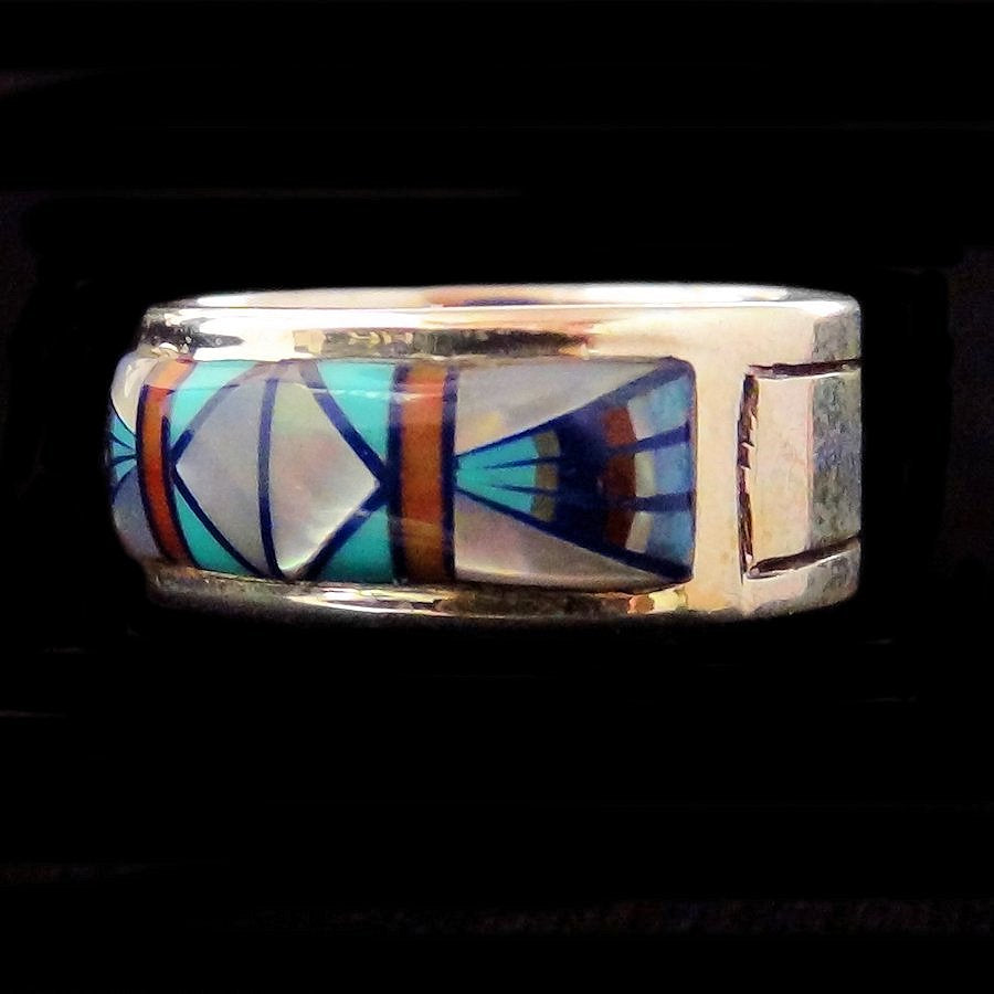 Anneau Navajo Argent, Turquoise, Nacre & Opale