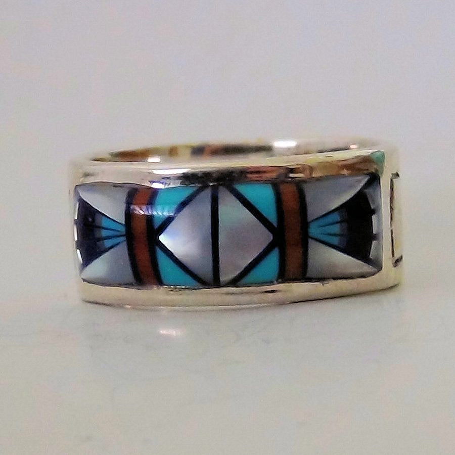 Anneau Navajo Argent, Turquoise, Nacre & Opale