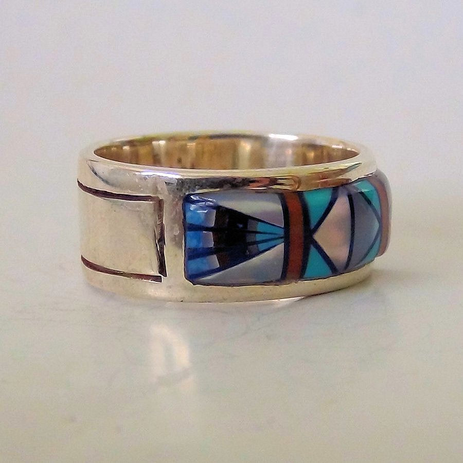Anneau Navajo Argent, Turquoise, Nacre & Opale