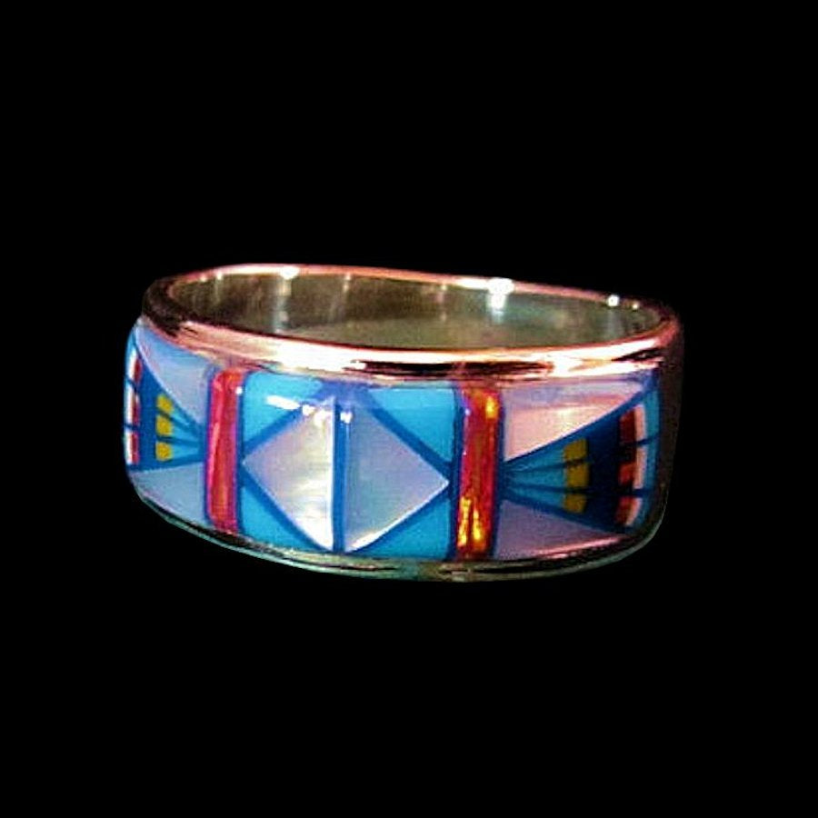 Anneau Navajo Argent, Turquoise, Nacre & Opale