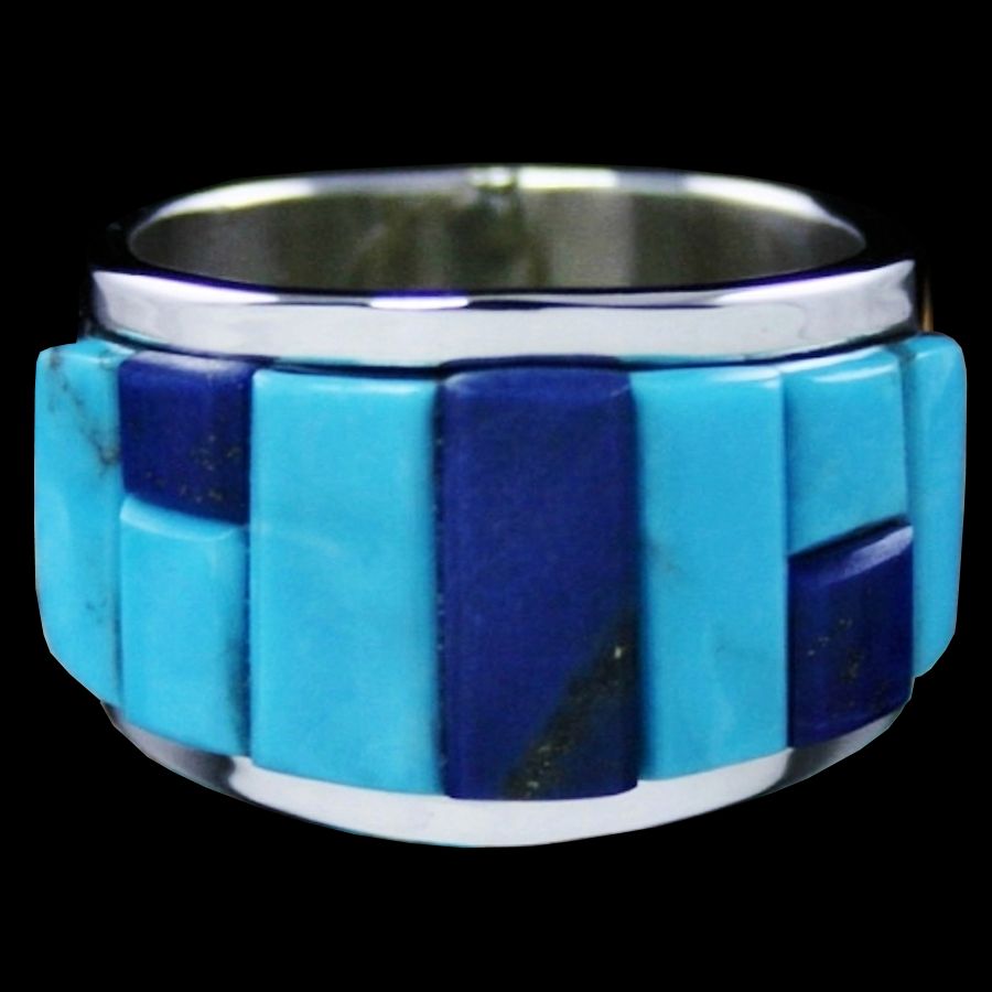 Anneau Navajo Cobblestone Inlay, Turquoise et Lapis Lazuli