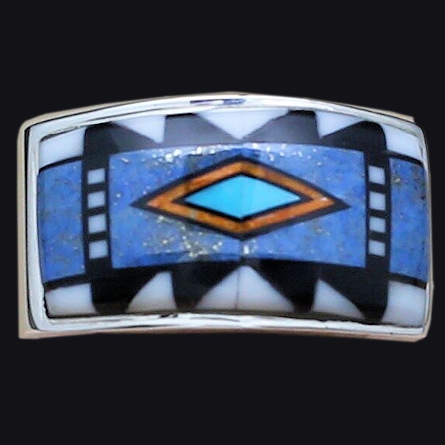 Anneau Zuni, Micro Inlay Turquoise, Lapis Lazuli et Blacktab Shell