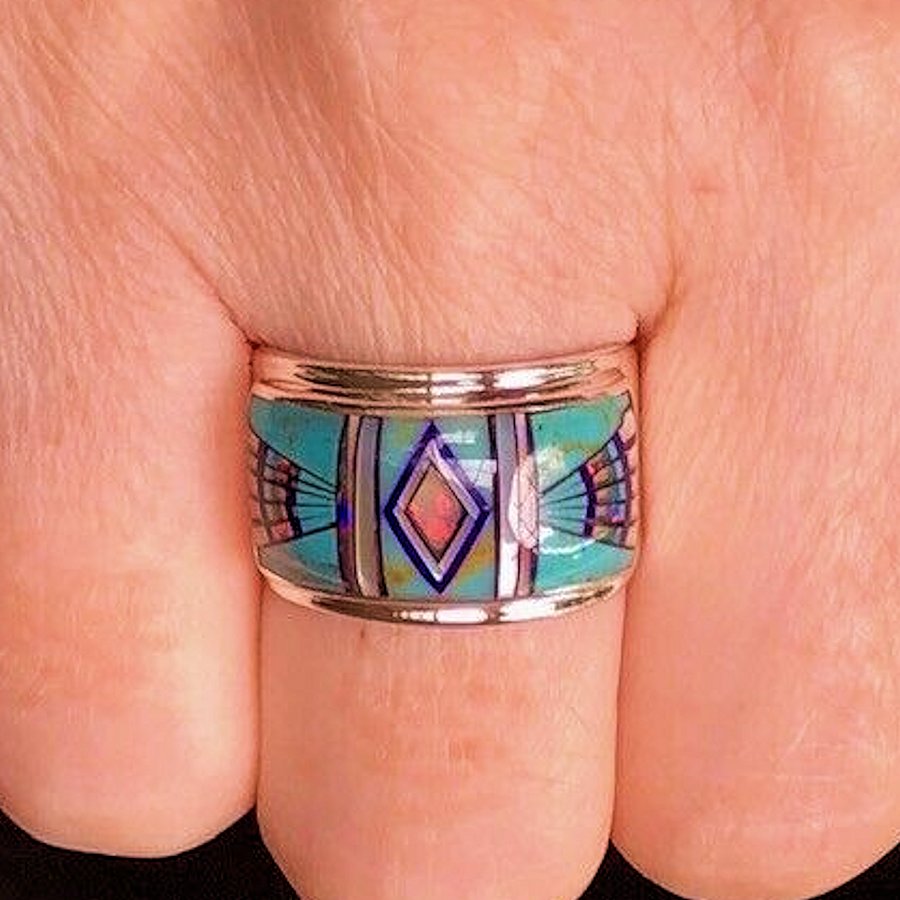 Anneau Amérindien Symbole Navajo, Micro Inlay
