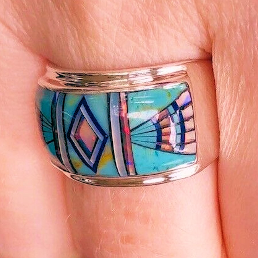 Anneau Amérindien Symbole Navajo, Micro Inlay