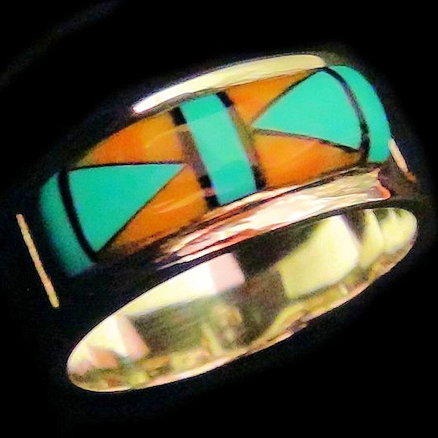 Anneau Navajo Corail &amp; Turquoise