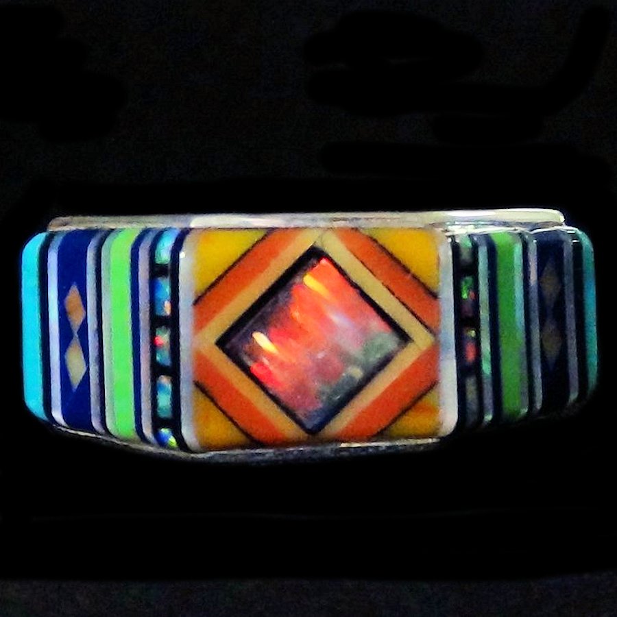 Bague Anneau Multicolore &amp; Opale Design Navajo