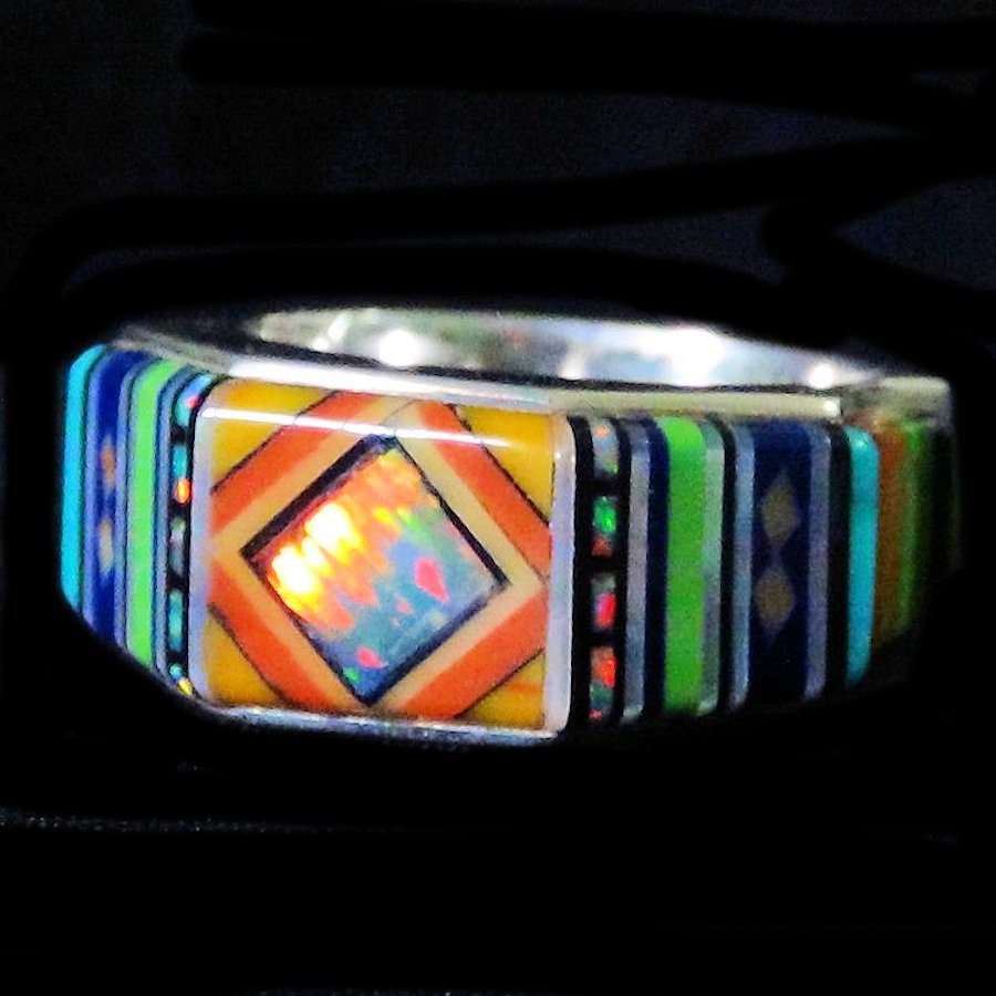Bague Anneau Multicolore &amp; Opale Design Navajo