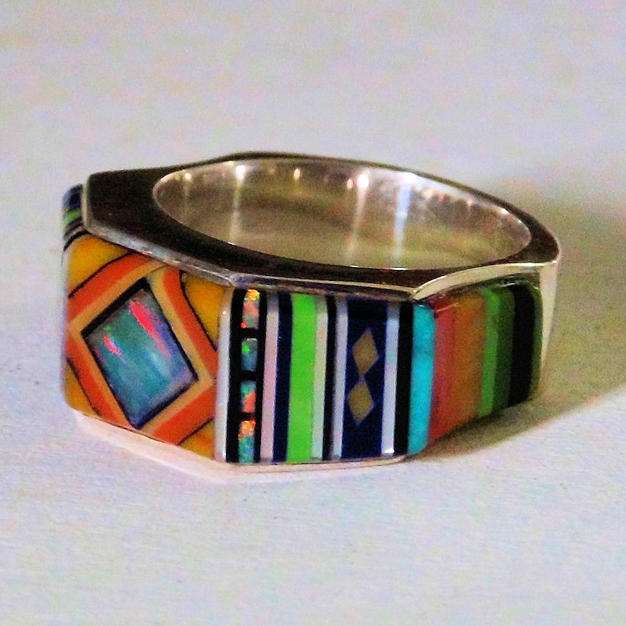 Bague Anneau Multicolore &amp; Opale Design Navajo