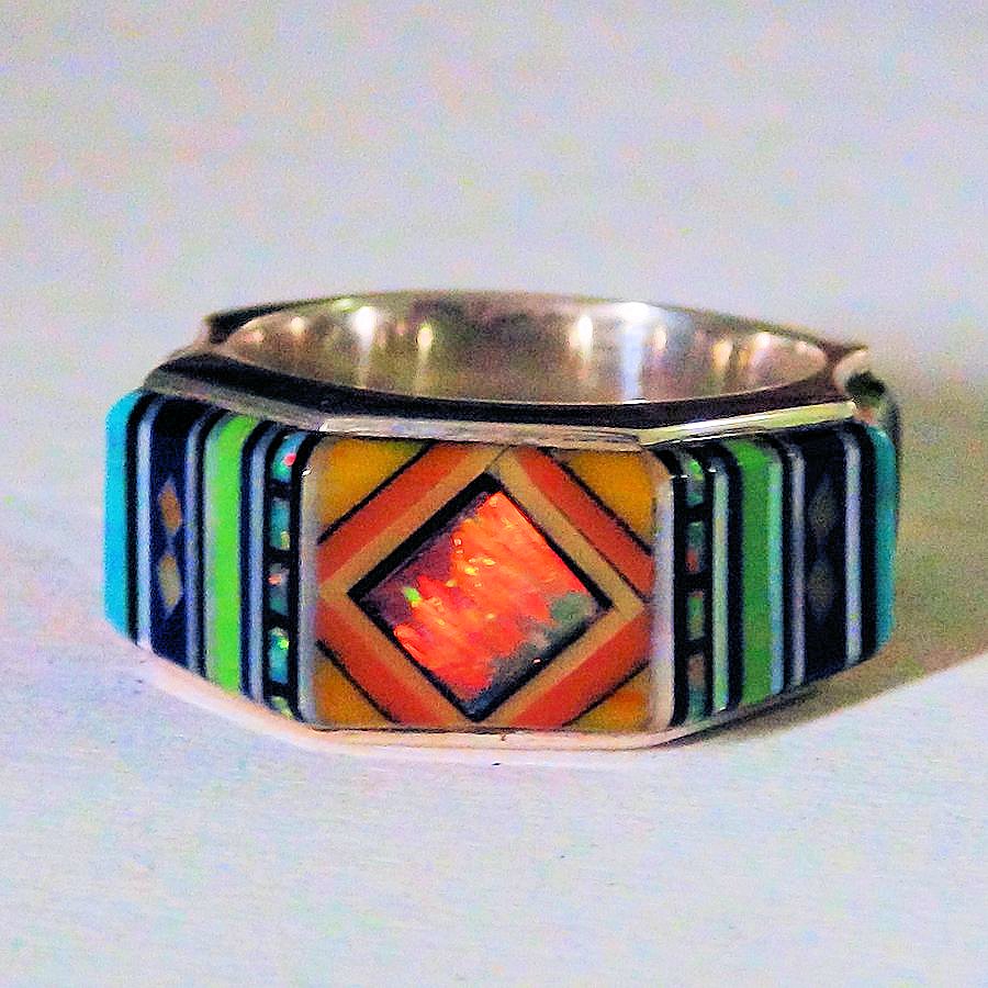 Bague Anneau Multicolore &amp; Opale Design Navajo