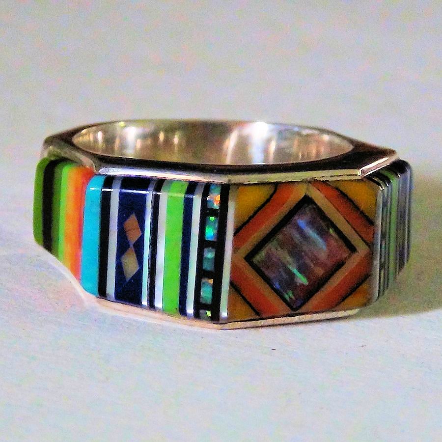 Bague Anneau Multicolore &amp; Opale Design Navajo