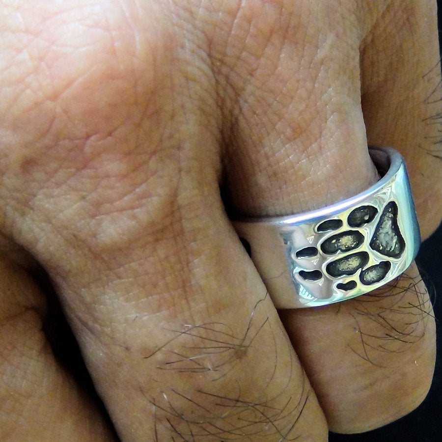 Anneau Empreintes de Loup en Argent et Pierre, Couleur au Choix